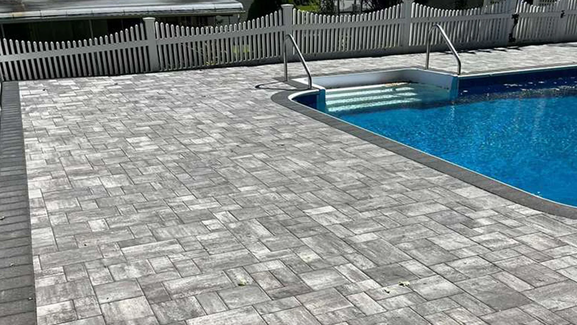 Pool deck white fence central islip new york